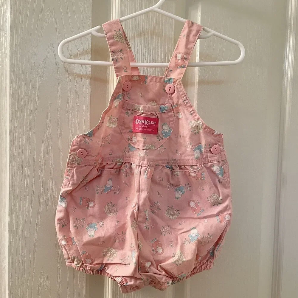 Vintage Oshkosh B'gosh Pink Bubble Romper Floral Babies Print USA Size 24 Months